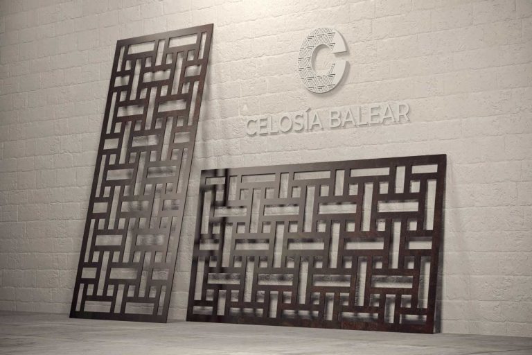 Líneas cortadas en una placa metálica para celosía