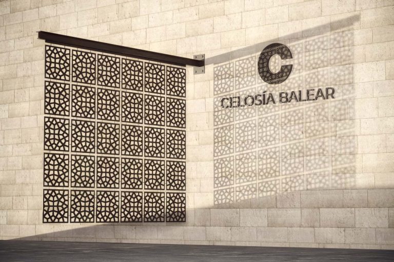 Vista lateral de un biombo colgante