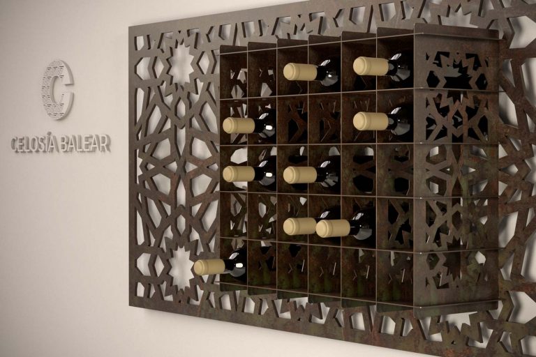 vista lateral de botellero metálico para 30 unidades